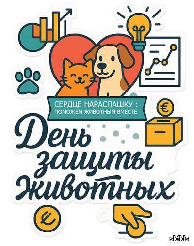 Нажмите для увеличения На белом фоне милые рисованные кошечка и собачка. Под ними надпись День защиты животных